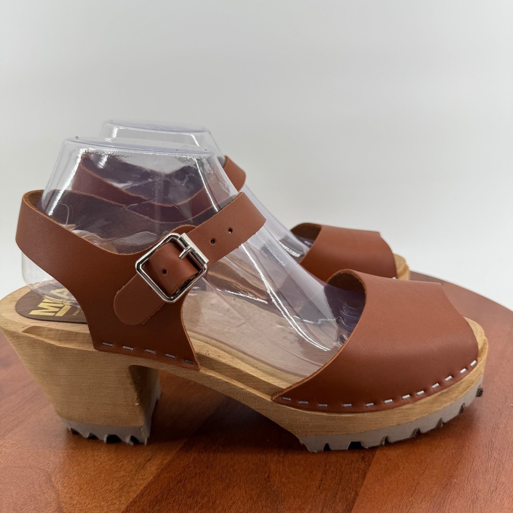 MIA Greta Lug Swedish Clog Sandals Brown Leather Wood Heel Women EU 41 US 10